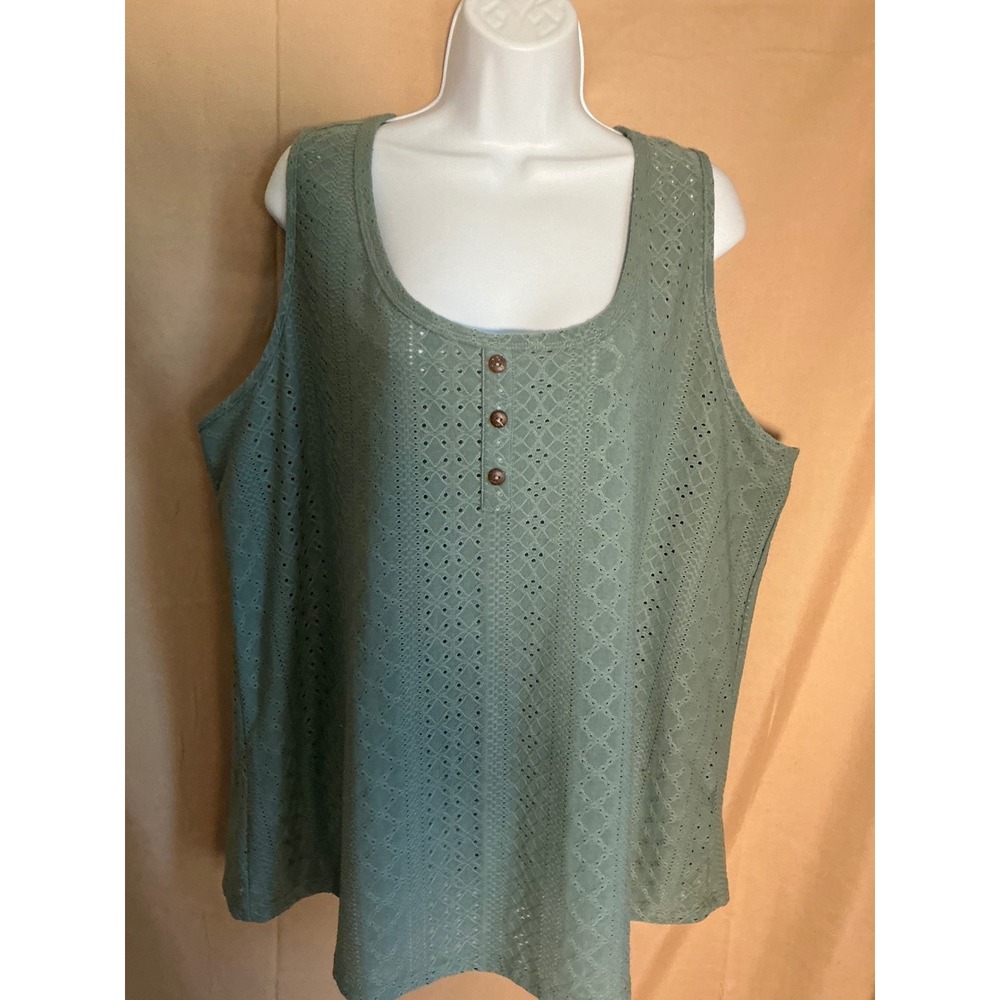 Unbranded Eyelet Henley Tank Top Womens XXL Sage Green Excellent Sleeveless Lace